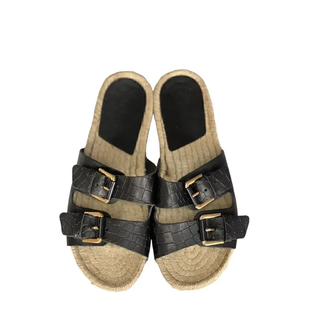 ALDO Buckle Black Sandal with Espadrille Sole NWT